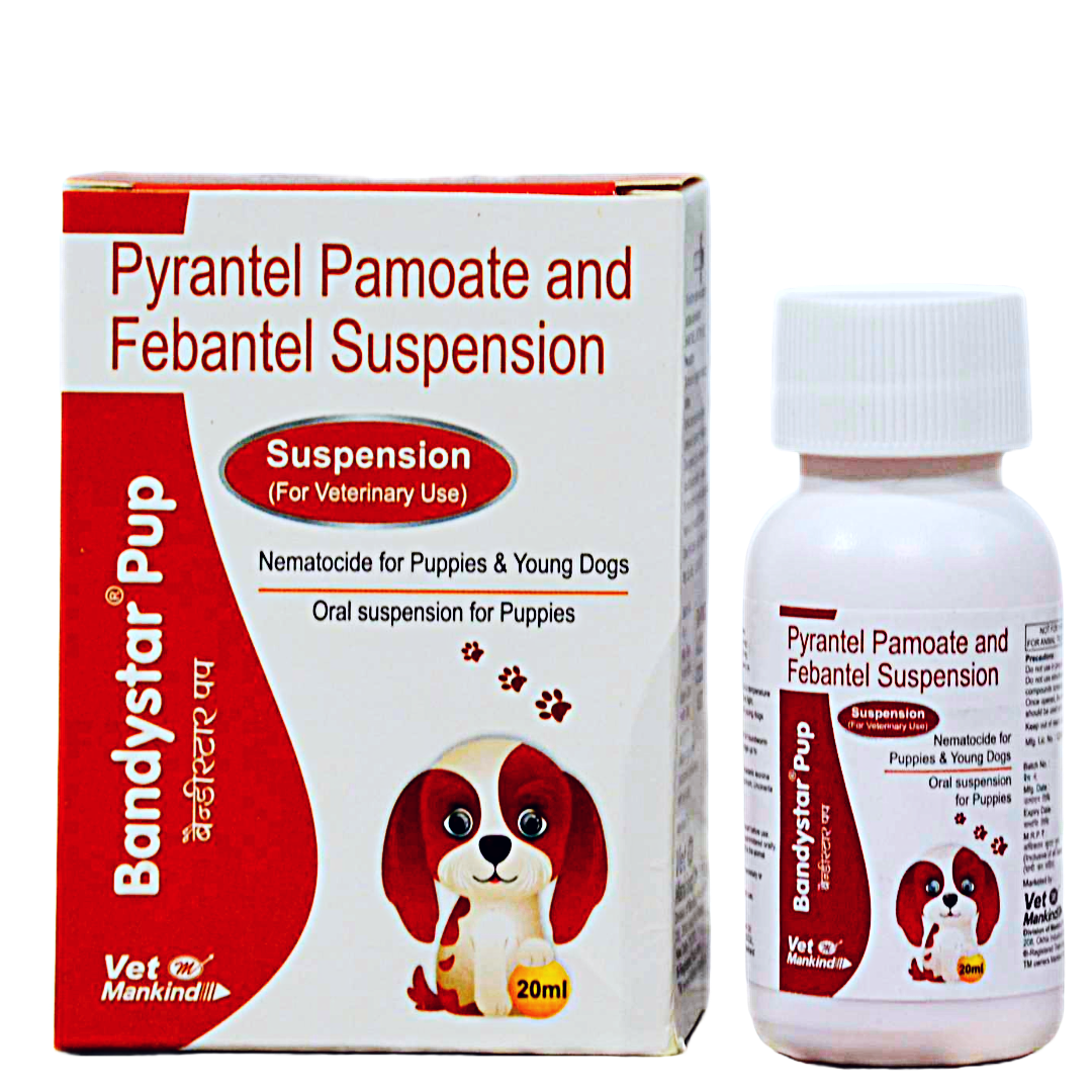 Mankind, Bandystar Pup, pyrantel Pamoate and Febantel Suspension (for Veterinary use) Nematocide for Puppies & Young dogs, Oral Suspension for Puppies. 20ML