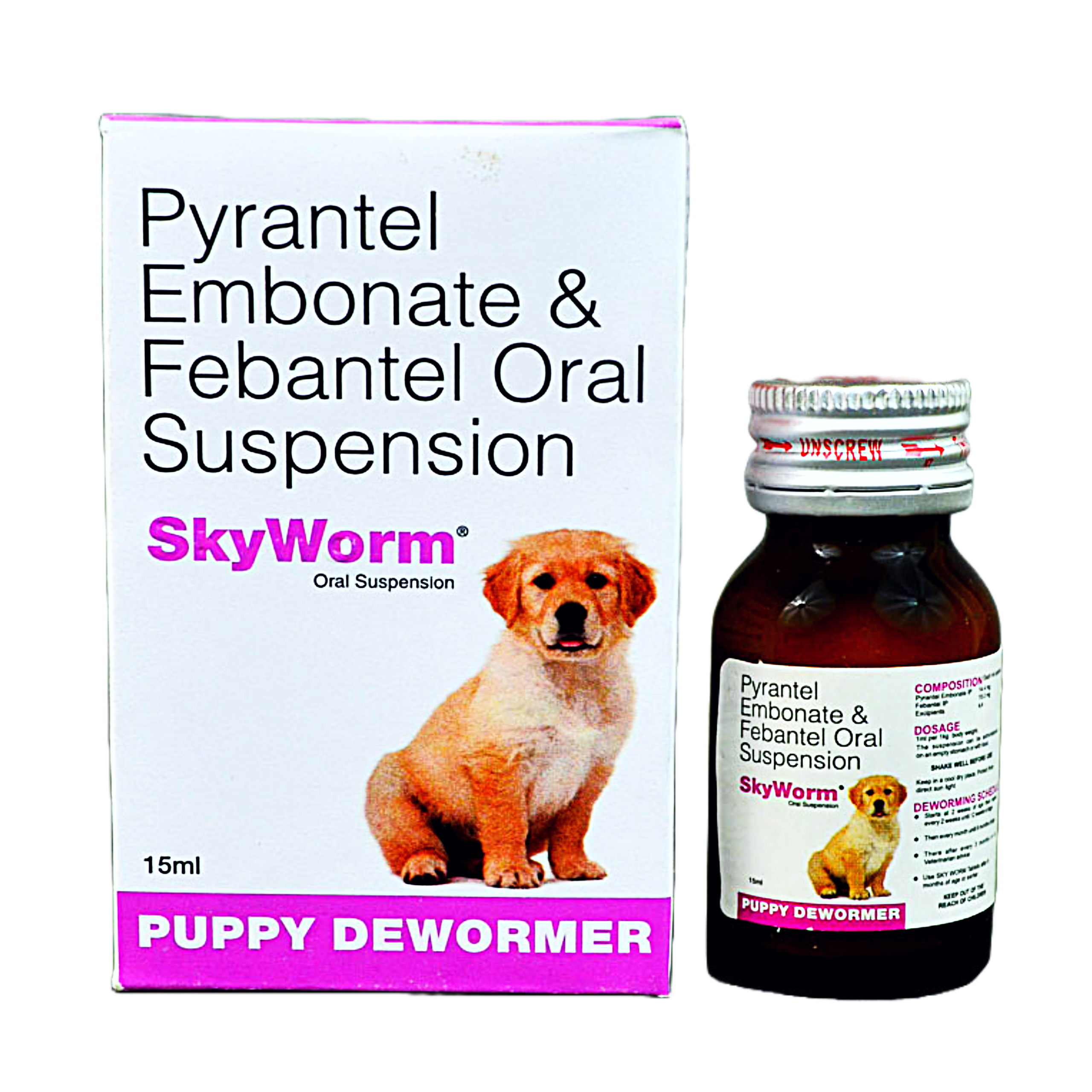 Sky EC SkyWorm Pyrantel Embonate & Fabantel Oral Suspension, PUPPY DEWORMER – 15 ML