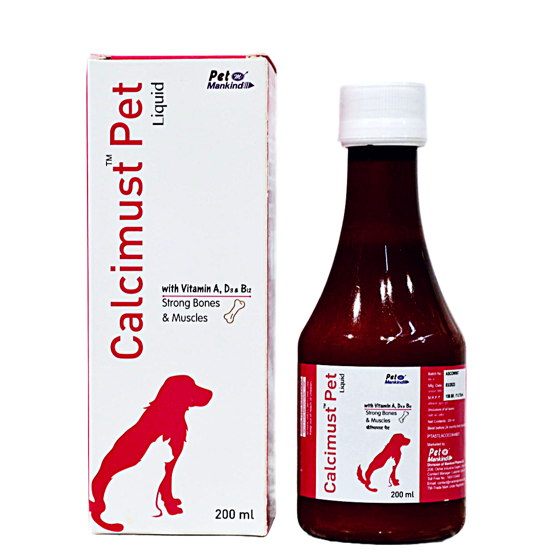 Mankind, Calcimust Pet, Liquid with Vitamin A, D3 &B12 Strong Bones & Muscle 200 Ml