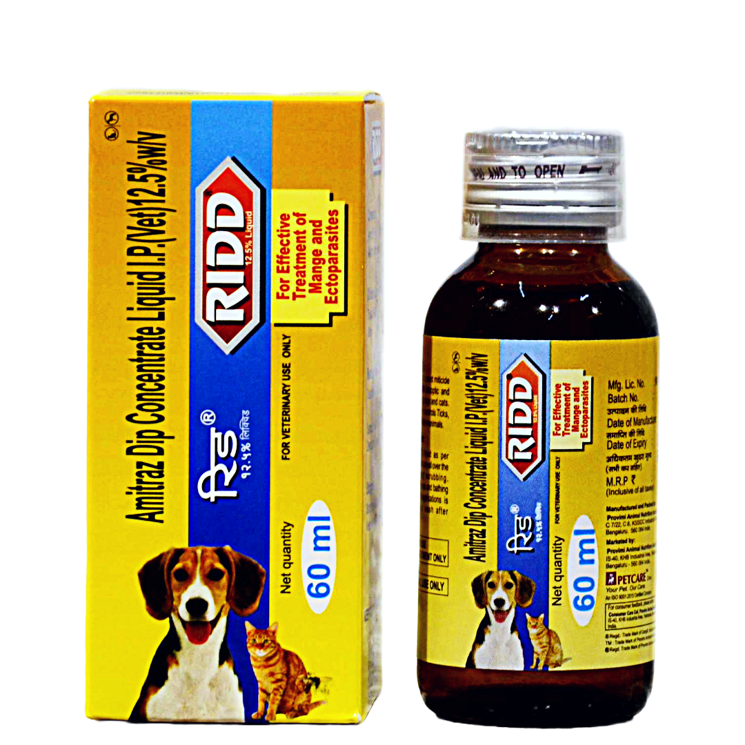 Petcare Ridd For Effective Treatment of Mange and Ectoparasites 60ML